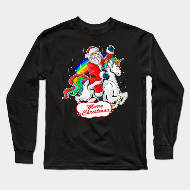 Christmas Santa Riding Unicorn, Cute Xmas Rainbow Lover Gift Long Sleeve T-Shirt by Printofi.com